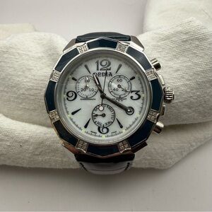 DEDIA Lily Chronograph Swiss Made Diamond Dark Teal Women’s Watch NEW